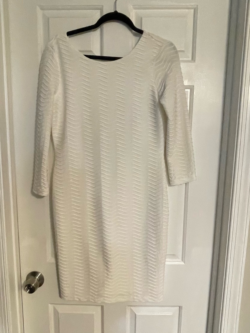 Calvin Klein White Textured Long Sleeve Sheath Dress